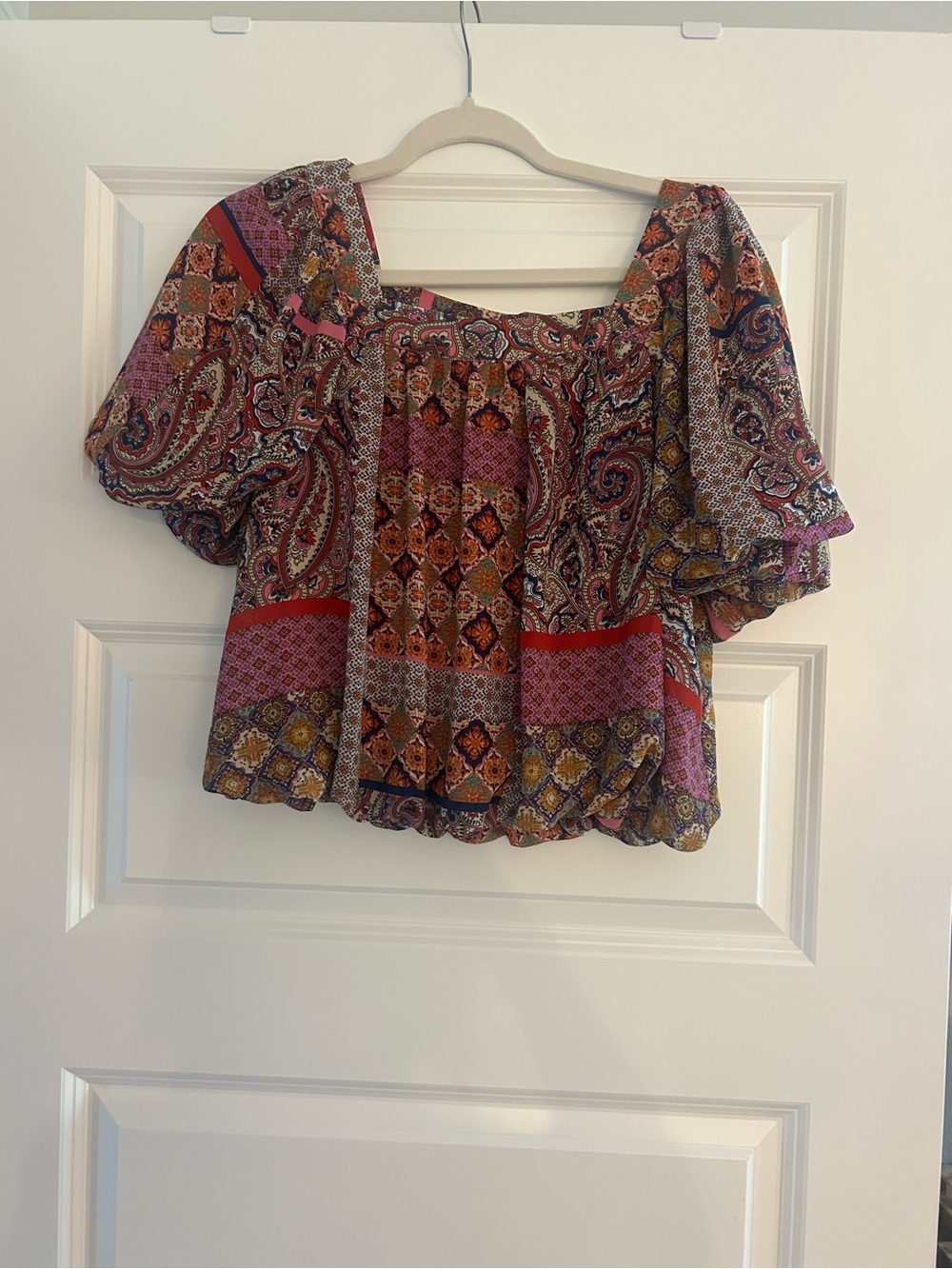 entro Multicolor Boho Square-Neck Patchwork Blouse
